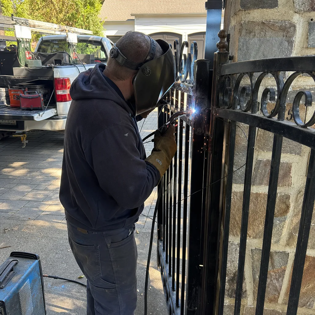 Professional welder performing iron gate repair services